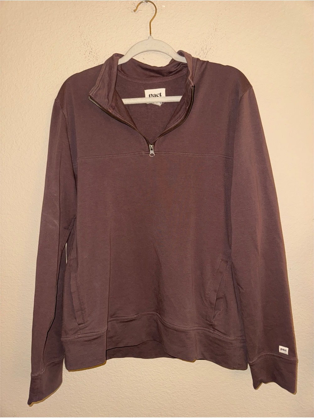 Pact Men’s Stretch‎ French Terry Quarter Zip Sweatshirt Size Medium Dusty Brown